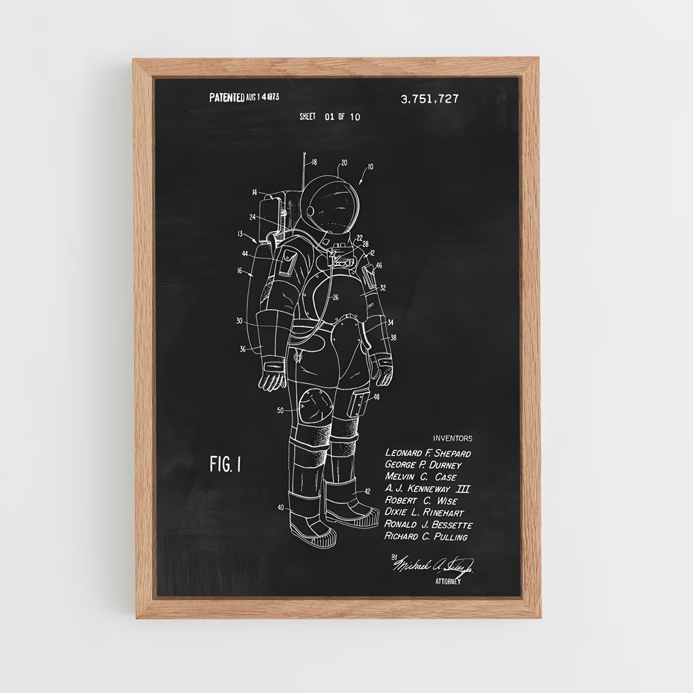 Poster Astronaute en Craie – affiche Espace rétro (vue 4)
